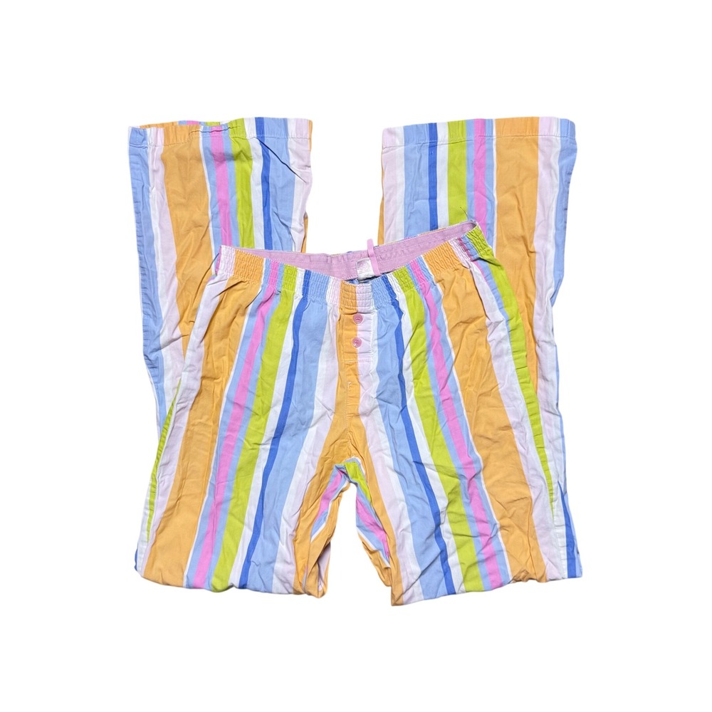 Victorias‎ Secret PINK Pajama Pants Striped Cotton Lounge Sleep Bottoms Multi